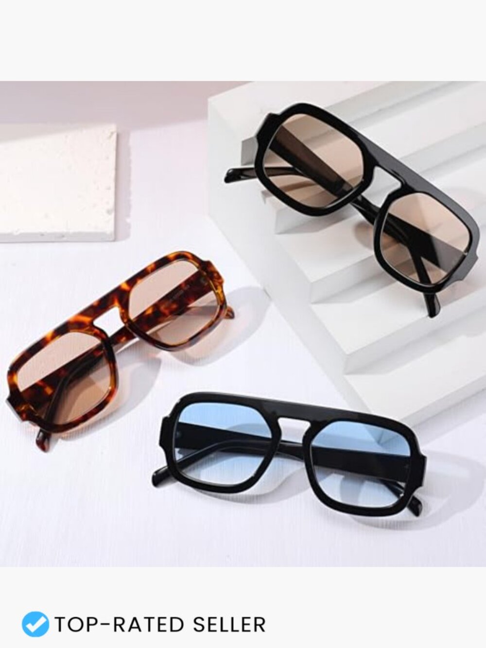 Retro Square Aviator Sunglasses Set of 3 Oversized Y2K Shades Unisex Trendy - Picture 5 of 7